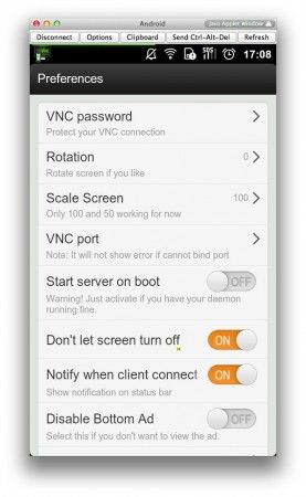 Settings Droid VNC Server