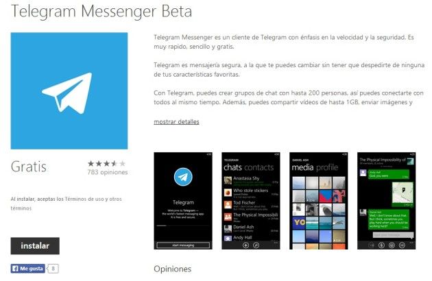 Telegram ya está disponible para Windows Phone