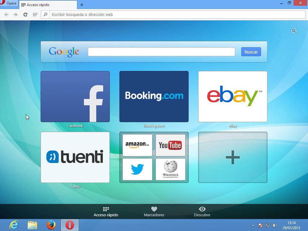 Secciones en la parte inferior de nueva pestaña