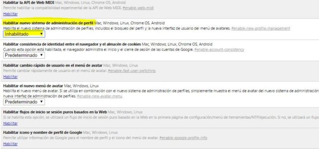 deshabilitar perfil chrome