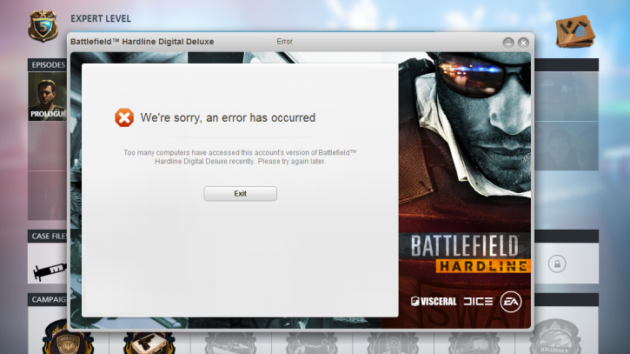 DRM de Battlefield Hardline despues de sucesivo cambios de hardware
