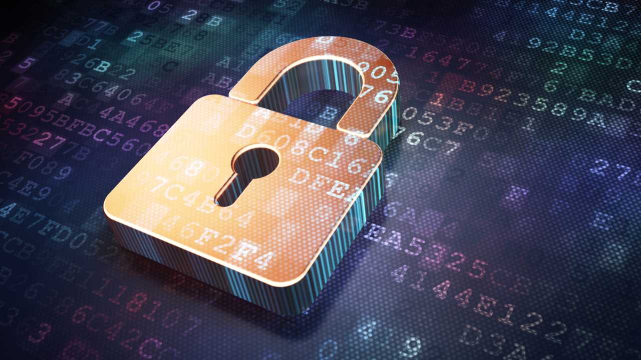 Security concept: Golden closed padlock on digital background