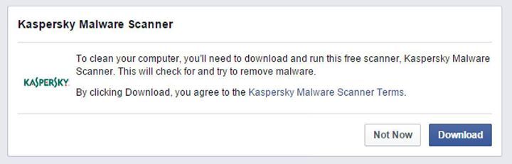 Herramienta que ofrece Facebook de Kaspersky si detecta malware en el ordenador del usuario