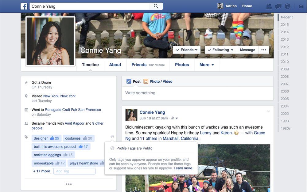 Facebook está probando etiquetas para las páginas de perfil