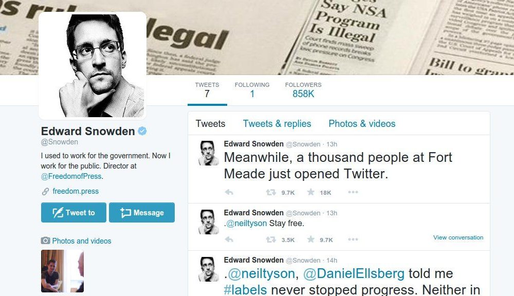 Aparece en Twitter una cuenta verificada de Edward Snowden