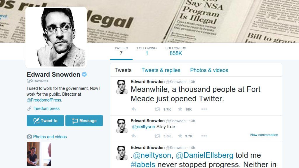 Aparece en Twitter una cuenta verificada de Edward Snowden