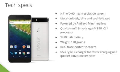 Se filtran las características del Google Nexus 6P