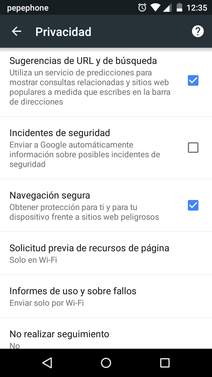 Navegación segura en Google Chrome para Android