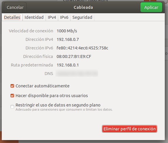 Configuración de la red cableada en Ubuntu 18.04