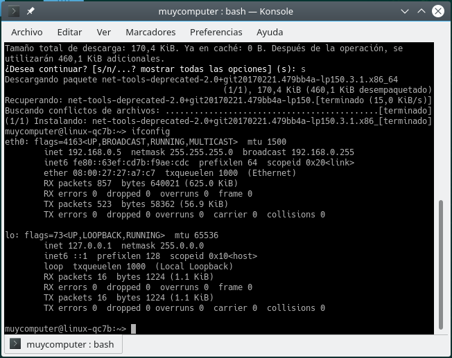 Comprobar la dirección IP local en openSUSE Leap 15