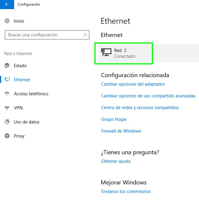 Comprobar la dirección IP local en Windows 10
