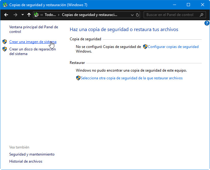 imagen de sistema en Windows 10