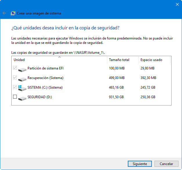 imagen de sistema en Windows 10