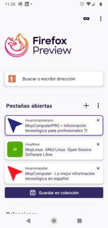 Pestañas abiertas en Firefox Fenix para Android