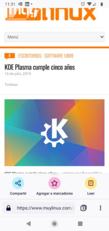 Compartir, Agregar a marcadores y modo lectura de Firefox Fenix para Android