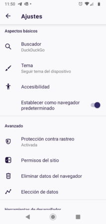 Ajustes (configuración) de Firefox Fenix para Android