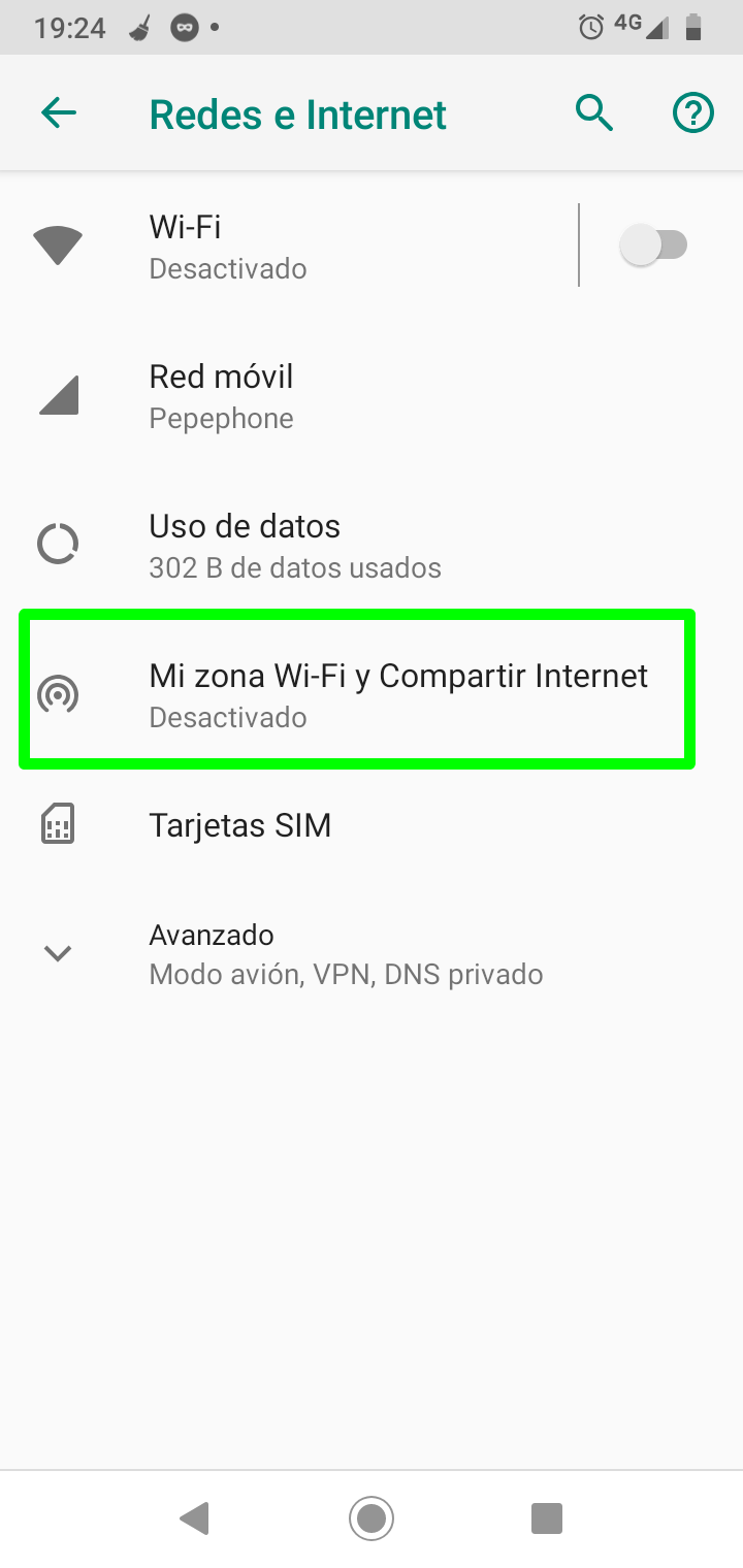 Seleccionar Mi zona Wi-Fi y Compartir Internet en la configuración de Android para convertir el smartphone en un punto de acceso Wi-Fi