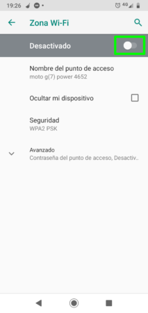 Activar el punto de acceso Wi-Fi de Android