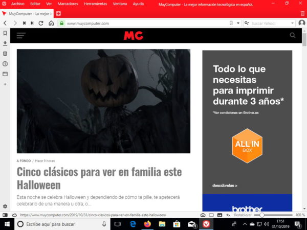Vivaldi 2.9 con barra de menú