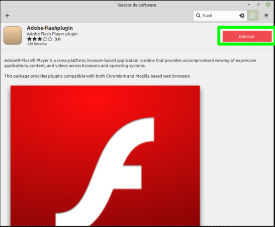 Ir al Gestor de Software de Linux Mint para desintalar Adobe Flash