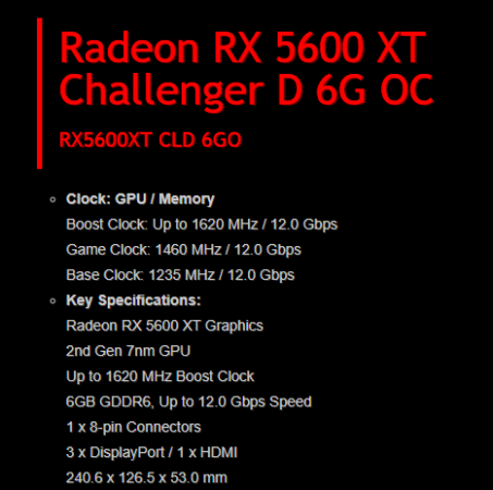 Características de la Radeon RX 5600 XT de ASRock
