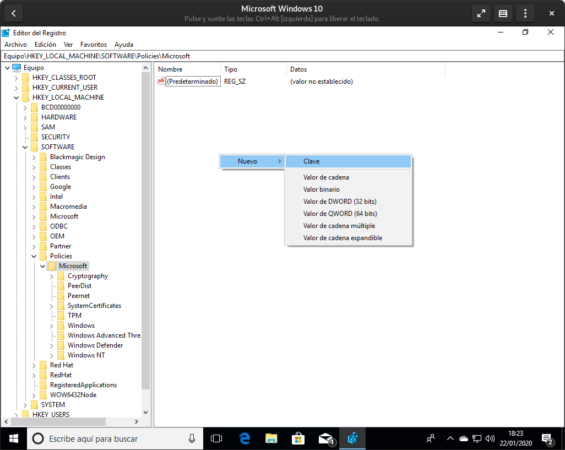 Crear una nueva clave en el registro de Windows 10 para que Edge Chromium y Edge original convivan