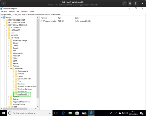 Crear una nueva clave en el registro de Windows 10 para que Edge Chromium y Edge original convivan