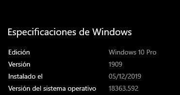 actualización a Windows 10 1909
