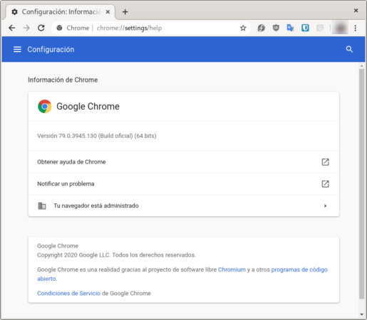 Comprobar que Google Chrome está en la última versión