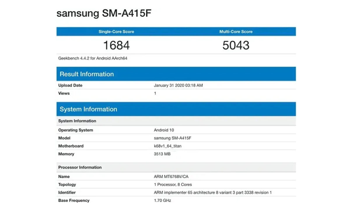 Geekbench Galaxy A41