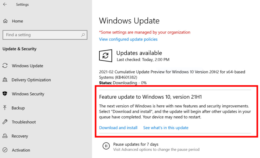 Windows 10 21H1 beta