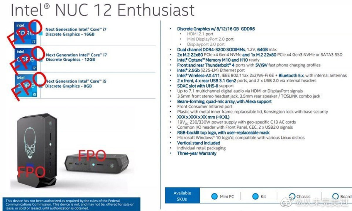 Intel Nuc 12 Enthusiast Specs