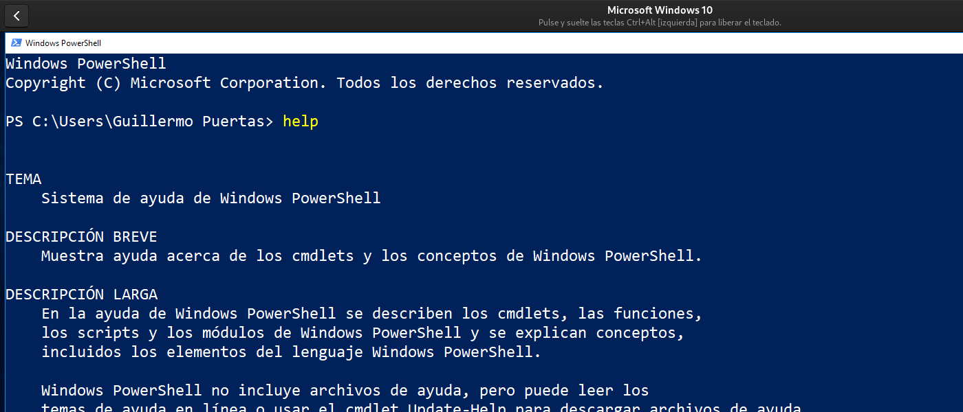línea de comandos de PowerShell en Windows 10