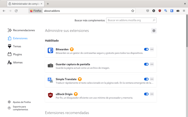 Extensiones en Firefox