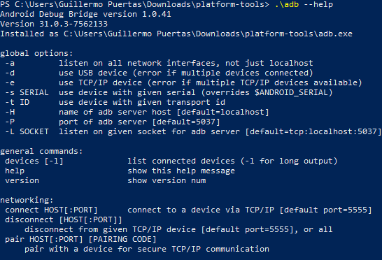 Accediendo a la ayuda de ADB