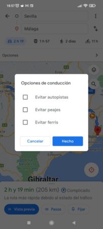 Ir a las opciones de ruta en la aplicación de Google Maps para Android