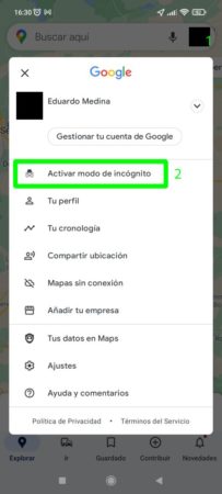 Activar el modo incógnito en Google Maps para Android