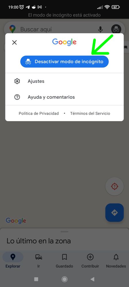 Desactivar el modo incógnito en Google Maps para Android