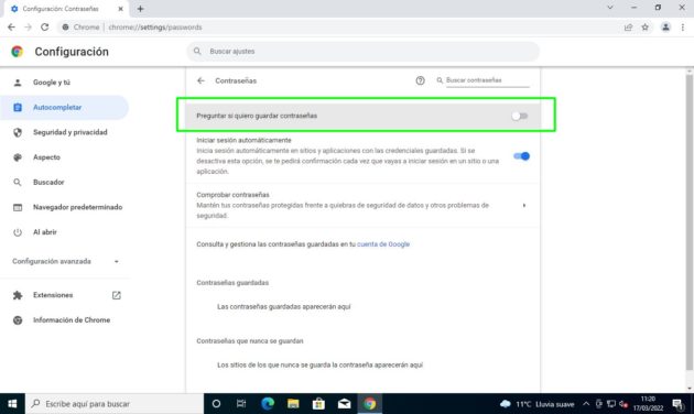 Guardar las contraseñas en Google Chrome