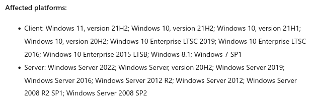 Versiones de Windows afectadas por el bug introducido por la actualización 'KB5014697'