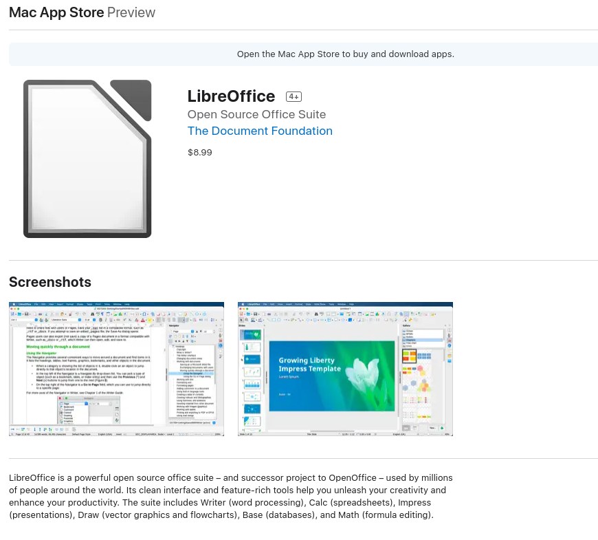 LibreOffice en la Mac App Store
