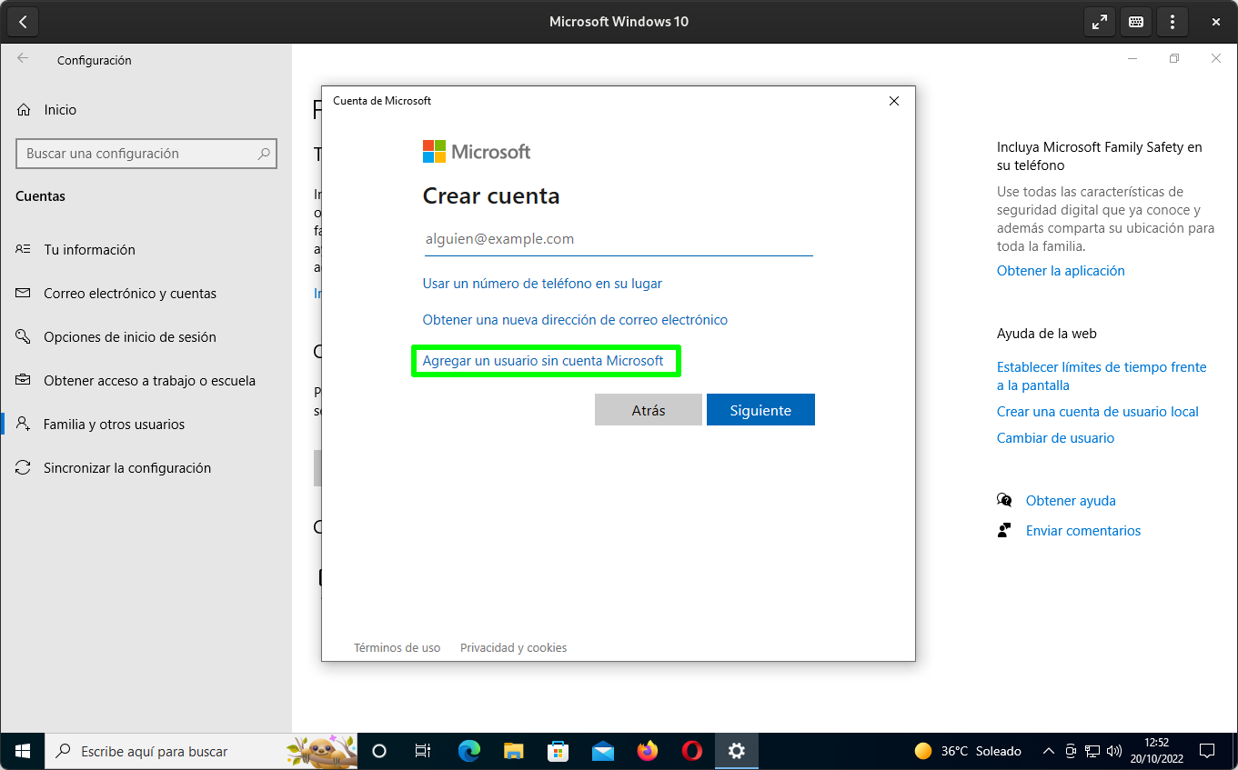 Agregar un usuario común en Windows 10