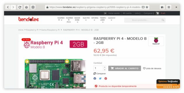 Raspberry Pi 4 Model B en tiendatec