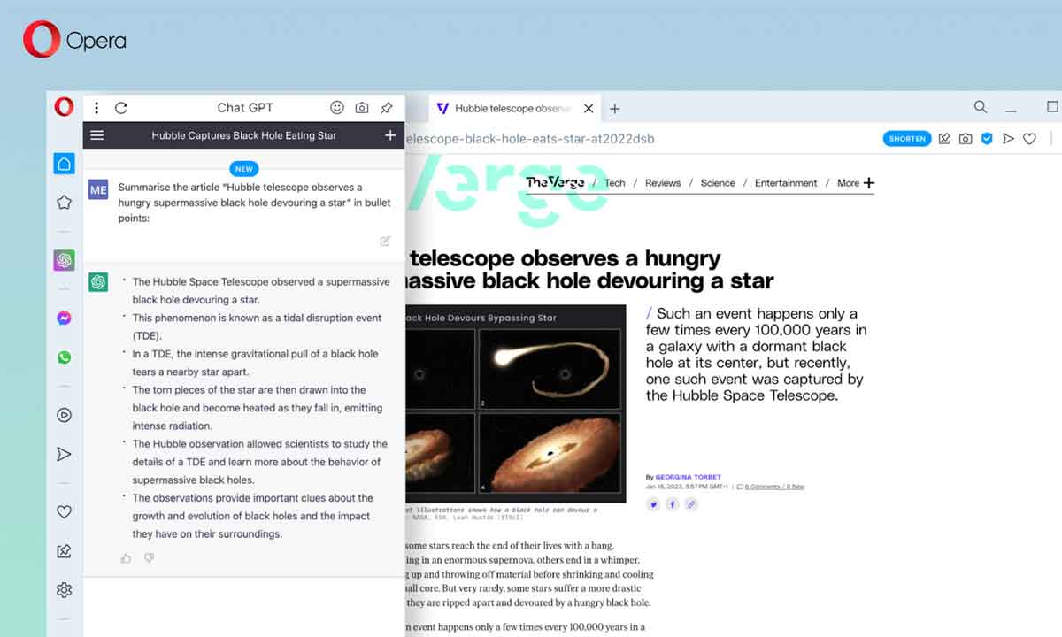 Opera incluirá ChatGPT en su sidebar