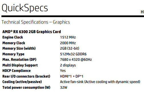 Especificaciones de la AMD Radeon RX 6300