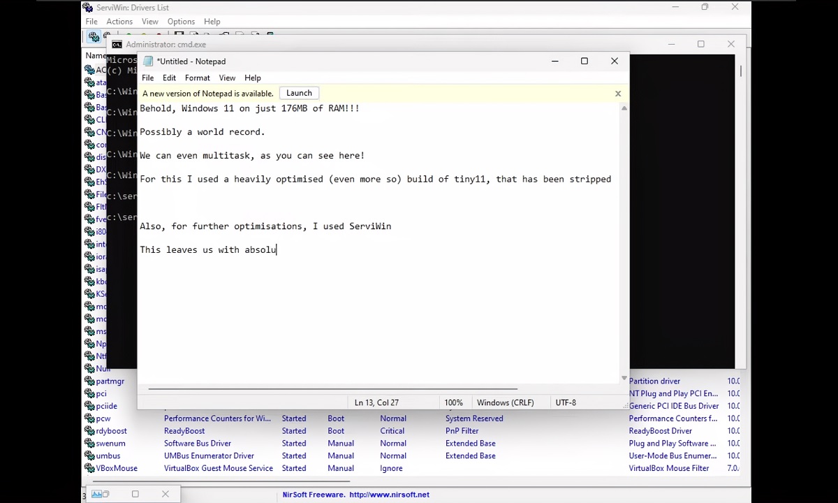 windows 11 funcona con 176 MB RAM