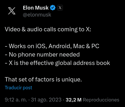 Elon Musk anuncia la característica de llamadas de audio y vídeo para X, la red social antes llamada Twitter