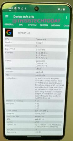 Información del Tensor G3 implementado en el Google Pixel 8 Pro