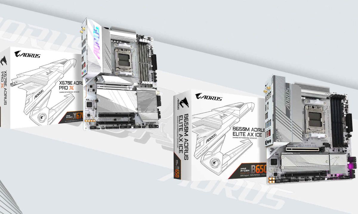 Placas base de GIGABYTE de color blanco y socket AM5