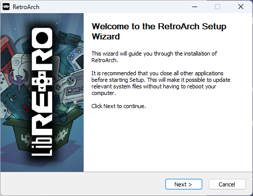 Inicio de la instalación de RetroArch en Windows